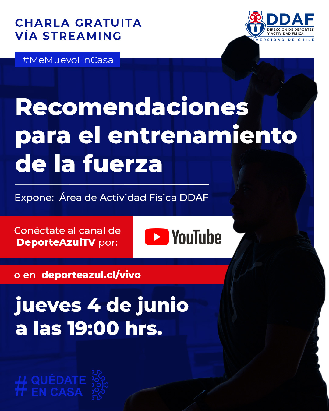 La DDAF realizará la charla "Recomendaciones para el entrenamiento de la fuerza" para los y las deportistas de la U